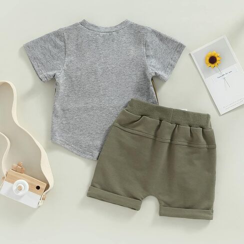 Toddler Baby Boy Summer Clothes Contrast Color Short Sleeve Shirt Top Shorts Casual Baby Boy Shorts Set in Kuwait