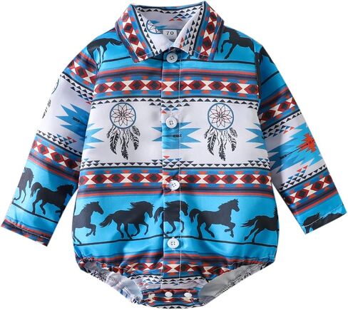 Kayotuas Western Baby Boy Clothes Cowboy Shirt Romper Long/Short Sleeve Button Down Dress Bodysuit Infant Gentleman Outfits in Saudi Arabia