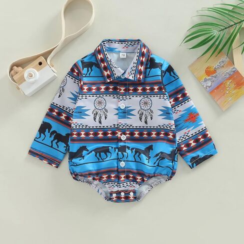Kayotuas Western Baby Boy Clothes Cowboy Shirt Romper Long/Short Sleeve Button Down Dress Bodysuit Infant Gentleman Outfits in Saudi Arabia