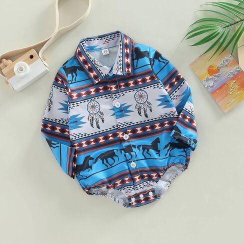 Kayotuas Western Baby Boy Clothes Cowboy Shirt Romper Long/Short Sleeve Button Down Dress Bodysuit Infant Gentleman Outfits in Saudi Arabia