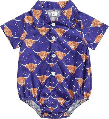 Kayotuas Western Baby Boy Clothes Cowboy Shirt Romper Long/Short Sleeve Button Down Dress Bodysuit Infant Gentleman Outfits in Saudi Arabia