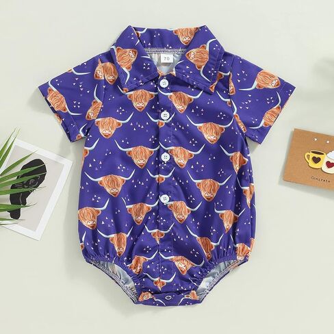 Kayotuas Western Baby Boy Clothes Cowboy Shirt Romper Long/Short Sleeve Button Down Dress Bodysuit Infant Gentleman Outfits in Saudi Arabia