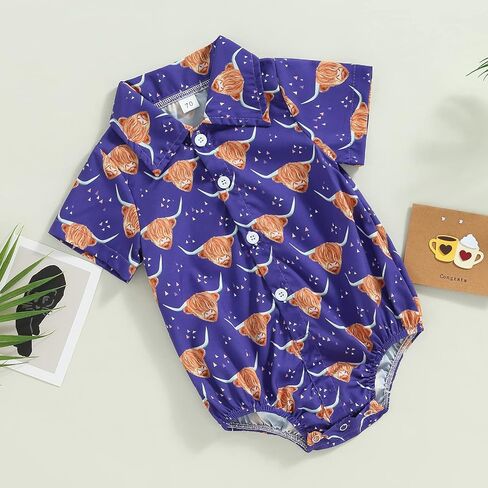 Kayotuas Western Baby Boy Clothes Cowboy Shirt Romper Long/Short Sleeve Button Down Dress Bodysuit Infant Gentleman Outfits in Saudi Arabia