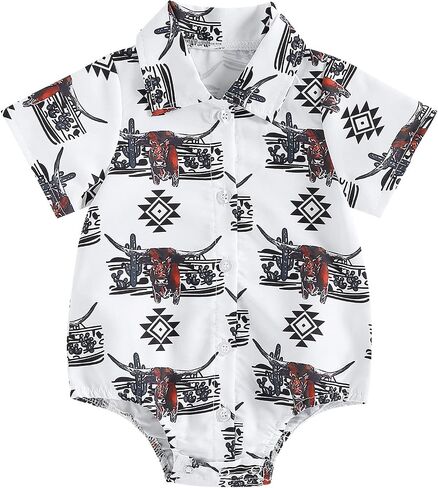 Kayotuas Western Baby Boy Clothes Cowboy Shirt Romper Long/Short Sleeve Button Down Dress Bodysuit Infant Gentleman Outfits in Saudi Arabia
