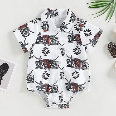Kayotuas Western Baby Boy Clothes Cowboy Shirt Romper Long/Short Sleeve Button Down Dress Bodysuit Infant Gentleman Outfits in Saudi Arabia