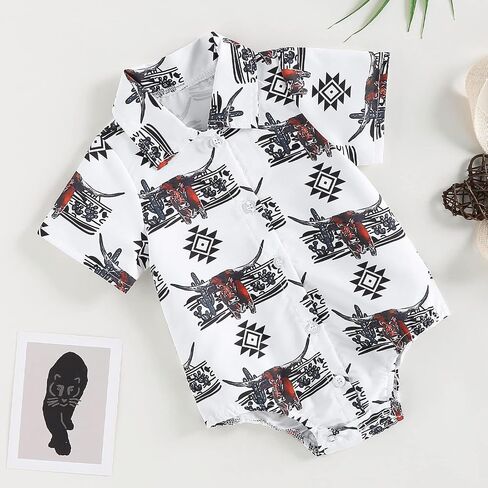 Kayotuas Western Baby Boy Clothes Cowboy Shirt Romper Long/Short Sleeve Button Down Dress Bodysuit Infant Gentleman Outfits in Saudi Arabia