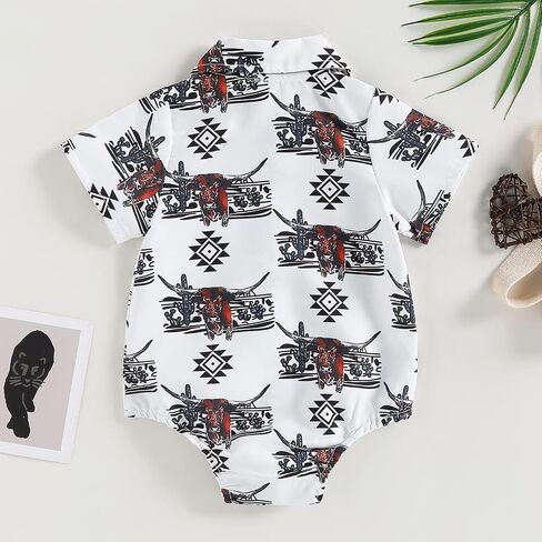Kayotuas Western Baby Boy Clothes Cowboy Shirt Romper Long/Short Sleeve Button Down Dress Bodysuit Infant Gentleman Outfits in Saudi Arabia
