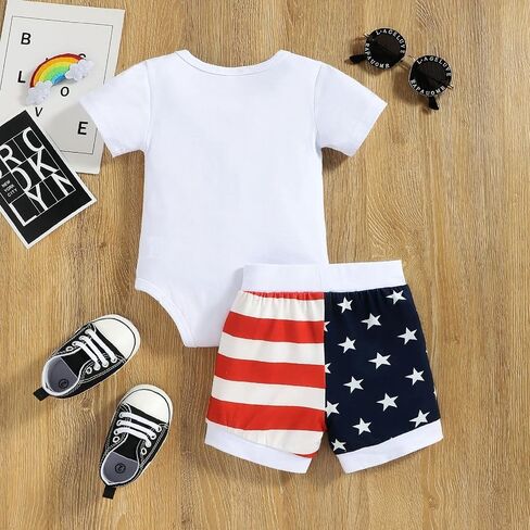 My First 4th of July Newborn Baby Boy Outfits American Flag Summer Romper Pants Independence Day 2PCS Set in Saudi Arabia