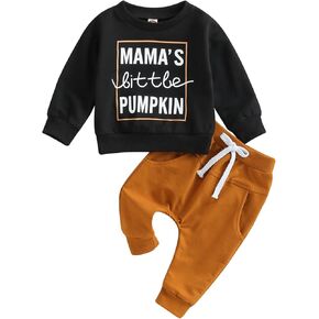 TheFound Baby Boy Halloween Outfits Toddler Pumpkin Print Sweatshirt Top Joggers Pants Toddler Boy Fall Winter Clothes 0-3T