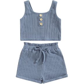 Toddler Baby Girl Summer Clothes Daisy Print Sleeveless Ruffled Tank Tops Bloomers Shorts Cute Baby Girl Outfit in Kuwait