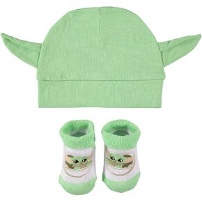 STAR WARS Baby Boys The Mandalorian Cap and Bootie Set - Baby Yoda Baby Gift Set with Hat and Socks