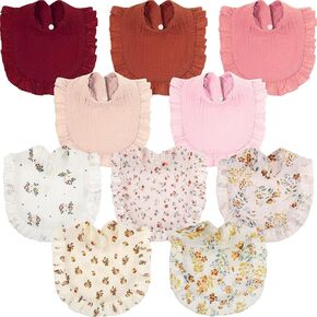 10 Pcs Muslin Baby Bibs Drool Teething Bibs Lap Shoulder Baby Bibs Cotton Drool Bibs Absorbent Baby Bandana Bibs for Unisex Boys Girls 0-6 Months Baby Teething and Drooling (Elegant Colors)
