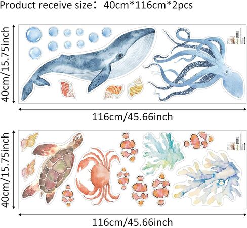 funlife Watercolor Wall Decals Peel and Stick, Ocean Animals Wall Stickers, Under The Sea Wall Decal Stickers for Kids Room Bedroom Playroom Nursery Room, Flying Fish & Dolphin in Kuwait