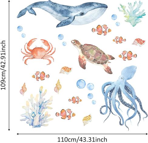funlife Watercolor Wall Decals Peel and Stick, Ocean Animals Wall Stickers, Under The Sea Wall Decal Stickers for Kids Room Bedroom Playroom Nursery Room, Flying Fish & Dolphin in Kuwait