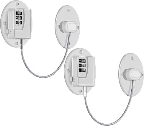 Rofio 2 Pack Refrigerator Locks with Code, Child Cabinet and Drawer Locks | Keyless 3-digit combination cable locks with no-drill adhesive for fridges, freezers, cabinets, drawers and tool chests in Saudi Arabia