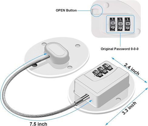 Rofio 2 Pack Refrigerator Locks with Code, Child Cabinet and Drawer Locks | Keyless 3-digit combination cable locks with no-drill adhesive for fridges, freezers, cabinets, drawers and tool chests in Saudi Arabia