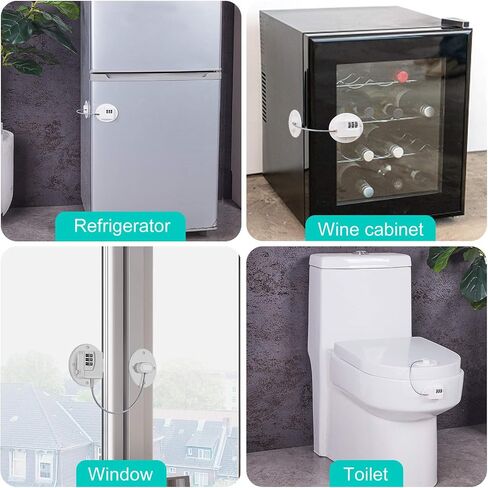 Rofio 2 Pack Refrigerator Locks with Code, Child Cabinet and Drawer Locks | Keyless 3-digit combination cable locks with no-drill adhesive for fridges, freezers, cabinets, drawers and tool chests in Saudi Arabia