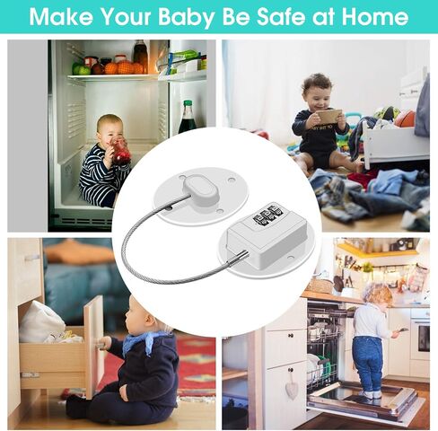 Rofio 2 Pack Refrigerator Locks with Code, Child Cabinet and Drawer Locks | Keyless 3-digit combination cable locks with no-drill adhesive for fridges, freezers, cabinets, drawers and tool chests in Saudi Arabia