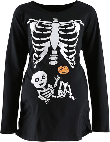 Women's Maternity Funny Xray Halloween Skeleton Costume Pregnancy Cute Long Sleeve Pregnant T Shirts in Saudi Arabia