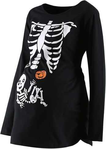 Women's Maternity Funny Xray Halloween Skeleton Costume Pregnancy Cute Long Sleeve Pregnant T Shirts in Saudi Arabia