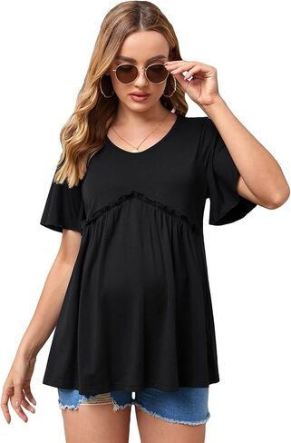 قمصان حمل نسائية من MakeMeChic بأكمام قصيرة وحواف مكشكشة للحمل من Peplum in Kuwait