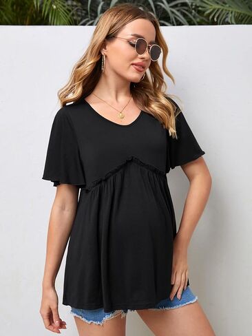قمصان حمل نسائية من MakeMeChic بأكمام قصيرة وحواف مكشكشة للحمل من Peplum in Kuwait