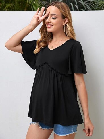 قمصان حمل نسائية من MakeMeChic بأكمام قصيرة وحواف مكشكشة للحمل من Peplum in Kuwait