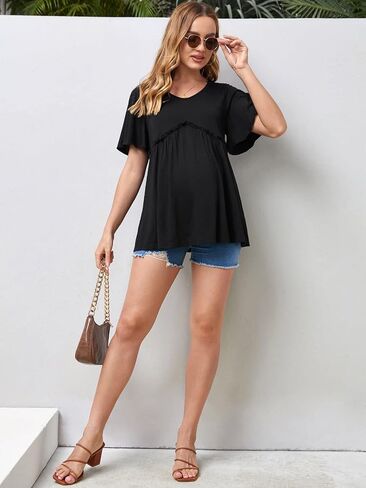 قمصان حمل نسائية من MakeMeChic بأكمام قصيرة وحواف مكشكشة للحمل من Peplum in Kuwait