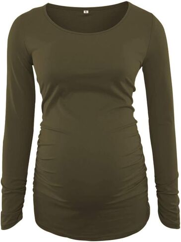 تي شيرت للحمل للسيدات من Ecavus بأكمام طويلة وجذاب من الجانب المكشكش in Kuwait