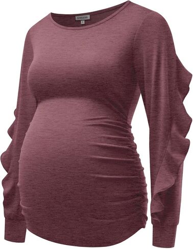 GINKANA Maternity Tops Ruffle Long Sleeve Maternity Shirts Cute Pregnancy Mama Tee Tops Casual Blouses for Baby Shower in Saudi Arabia