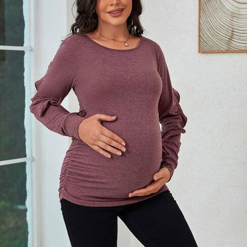 GINKANA Maternity Tops Ruffle Long Sleeve Maternity Shirts Cute Pregnancy Mama Tee Tops Casual Blouses for Baby Shower in Saudi Arabia