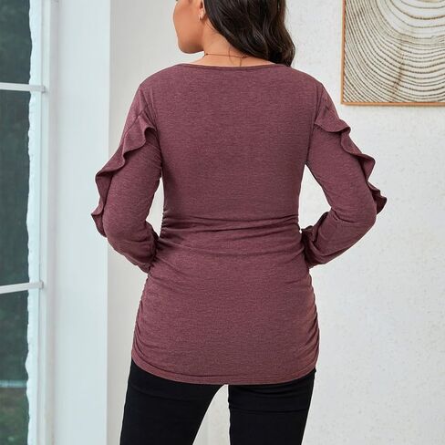 GINKANA Maternity Tops Ruffle Long Sleeve Maternity Shirts Cute Pregnancy Mama Tee Tops Casual Blouses for Baby Shower in Saudi Arabia