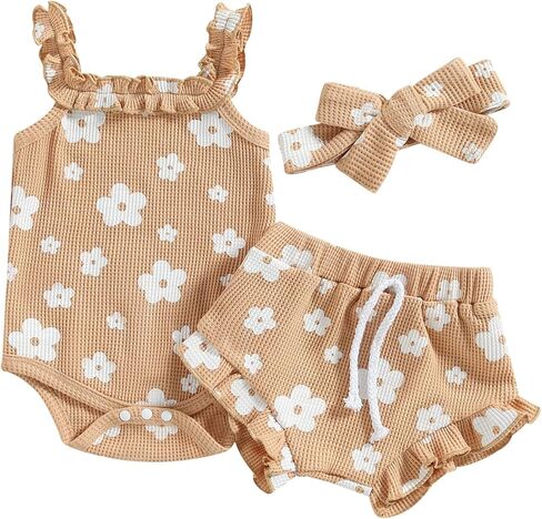 Newborn Baby Girl Clothes Floral Sleeveless Romper Bodysuit + Ruffle Bloomers Shorts Infant Summer Outfits Set in Saudi Arabia