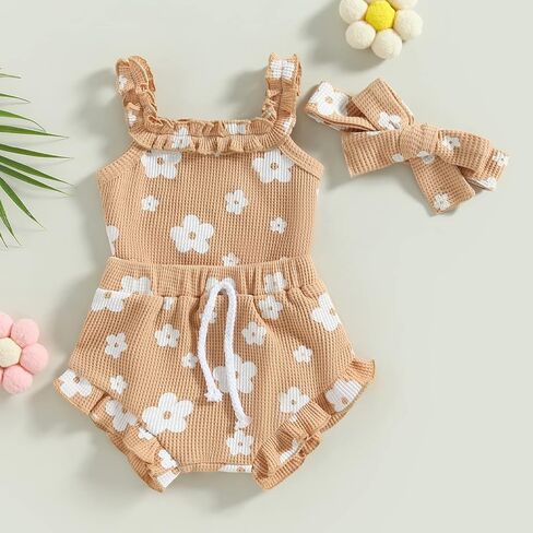 Newborn Baby Girl Clothes Floral Sleeveless Romper Bodysuit + Ruffle Bloomers Shorts Infant Summer Outfits Set in Saudi Arabia