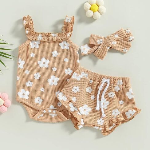 Newborn Baby Girl Clothes Floral Sleeveless Romper Bodysuit + Ruffle Bloomers Shorts Infant Summer Outfits Set in Saudi Arabia