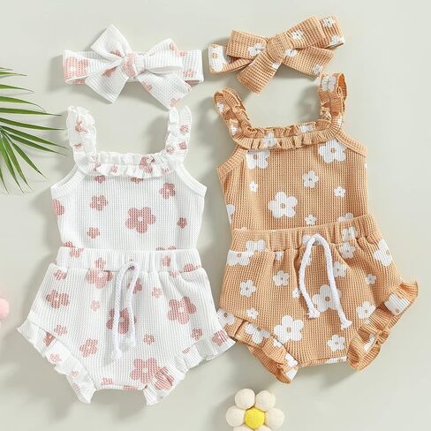Newborn Baby Girl Clothes Floral Sleeveless Romper Bodysuit + Ruffle Bloomers Shorts Infant Summer Outfits Set in Saudi Arabia