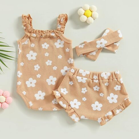 Newborn Baby Girl Clothes Floral Sleeveless Romper Bodysuit + Ruffle Bloomers Shorts Infant Summer Outfits Set in Saudi Arabia