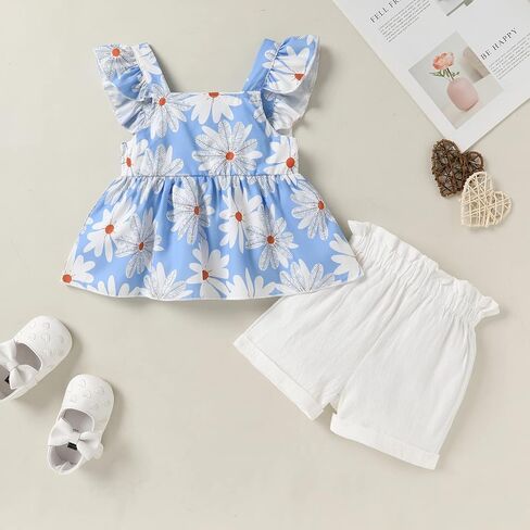 YOUNGER TREE Toddler Baby Girl Clothes Sleeveless Ruffle Bowknot Dress Top Shorts Set Summer Outfits for Little Kids Girls in Kuwait