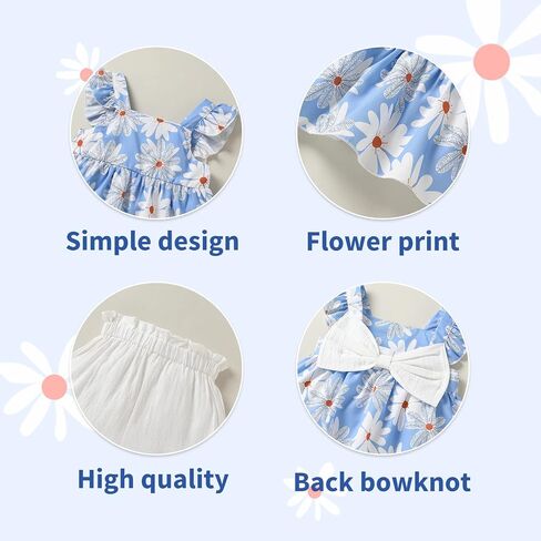 YOUNGER TREE Toddler Baby Girl Clothes Sleeveless Ruffle Bowknot Dress Top Shorts Set Summer Outfits for Little Kids Girls in Kuwait