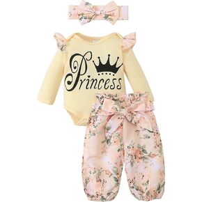 Newborn Baby Girl Clothes Infant Outfits Long Sleeve Ruffle Romper Floral Pant Set Fall Winter Clothes for Girls in Saudi Arabia