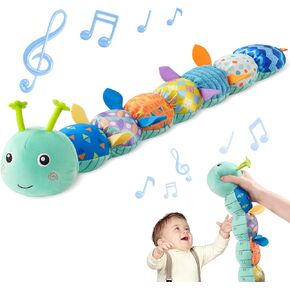 Baby Toys Musical Caterpillar, Stuffed Animal Activity Soft Toys with Teether,Multi-Sensory Crinkle, Rattle and Textures, for Tummy Time Baby Toys 0 to 12 Months Boys,Girls,Caterpillar(Blue)