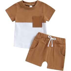 Arvbitana Unisex Toddler Baby Boy Girl Summer Clothes Short Sleeve T-Shirt Top+Short Pants Cotton Two Piece Solid Outfit Set in Kuwait