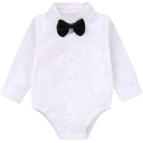 Yruiz Baby Boy's Button-Down Shirt Newborn Jumpsuit Long Short Sleeved One-Piece Gentleman Outfit