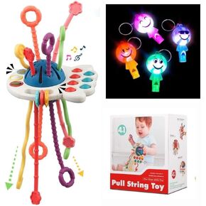 Montessori Toys for 18M+, Food Grade Soft Colorful Pull String Rattle Puzzle Rope Activity Sensory Baby Teething Toddlers Toy Sound Fine Motor Skill Nursery Car Crib Accessory Travel Bath 1 2 3 4 year in Kuwait