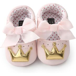 Meckior Infant Baby Girls Crown Mary Jane Soft Sole Bowknot Princess Shoes Newborn Prewalker Wedding Dress Flats Toddler Sneaker in Kuwait
