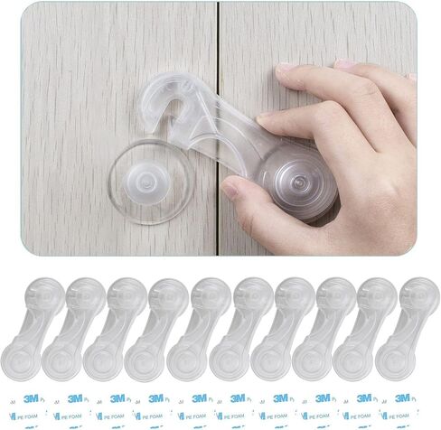 Child Safety Cabinet Locks, Black, 10 Pack with 10 Extra Adhesives | ABS Cabinet Door Locks for Baby Proofing, Child Proof Latch for Drawers, Toilet Seat, Fridge, Closet, Oven in Saudi Arabia