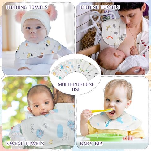 Peryiter 12 Pcs Muslin Burp Cloths 20'' x 10'' 6 Layers Cotton Burping Clothes Animal Fruit Theme Soft Burp Rags Burpy Cloth Bib Hand Muslin Washcloths Absorbent Newborn Face Towels for Baby Boy Girl in Saudi Arabia