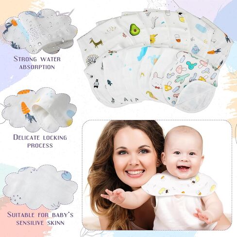 Peryiter 12 Pcs Muslin Burp Cloths 20'' x 10'' 6 Layers Cotton Burping Clothes Animal Fruit Theme Soft Burp Rags Burpy Cloth Bib Hand Muslin Washcloths Absorbent Newborn Face Towels for Baby Boy Girl in Saudi Arabia