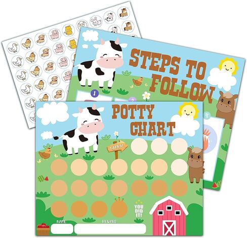 Farm Animals Potty Training Sticker Chart, 20 Potty Charts with 432 Round Stickers & 1 Instruction Sheet, Potty Reward Sticker Chart for Toddlers Boys Girls - B14 in Saudi Arabia