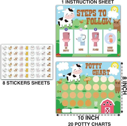 Farm Animals Potty Training Sticker Chart, 20 Potty Charts with 432 Round Stickers & 1 Instruction Sheet, Potty Reward Sticker Chart for Toddlers Boys Girls - B14 in Saudi Arabia